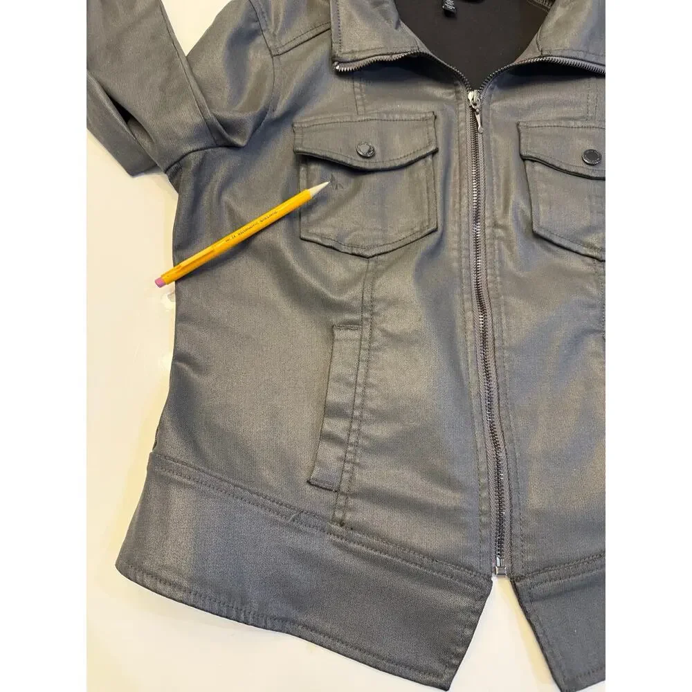WHBM Gray Coated Denim Band Jacket Size 10 🩶✨🩶